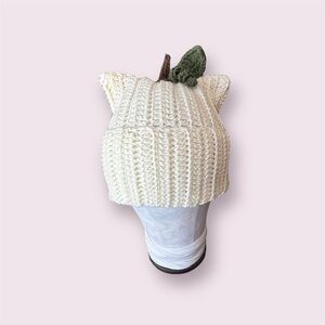 White Pumpkin Cat Beanie 🎃 Handmade Crochet Hat